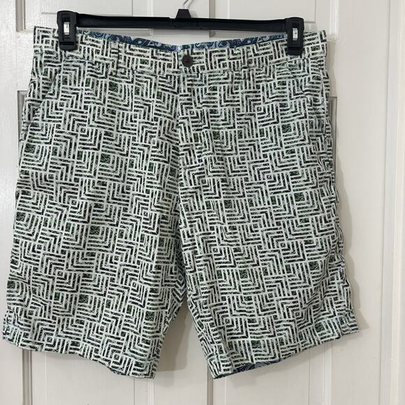 Robert Graham Mens Shorts Classic Fit Size 38 Geometric Green Print Flat Front - Picture 1 of 4